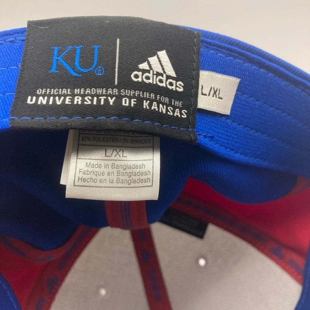NWT‎ Adidas Kansas University KU Jayhawk Cap L/XL Multi Color Structured Flex